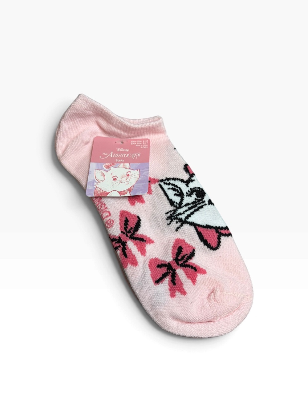 Disney The Aristocats Marie Pink White Gray Bow Cat Ankle Socks 5 Pack